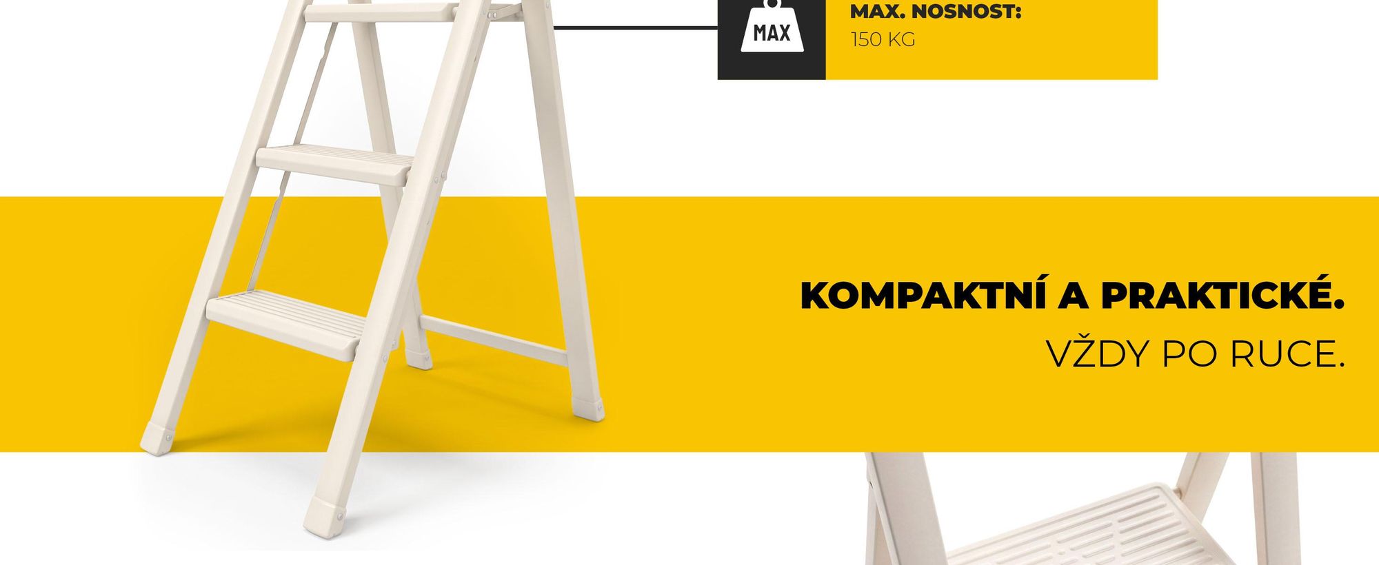 Drabest | Odkládací stolek Slim - 3 úrovně - Skládací - Maximální nosnost 150 kg - Krémová barva