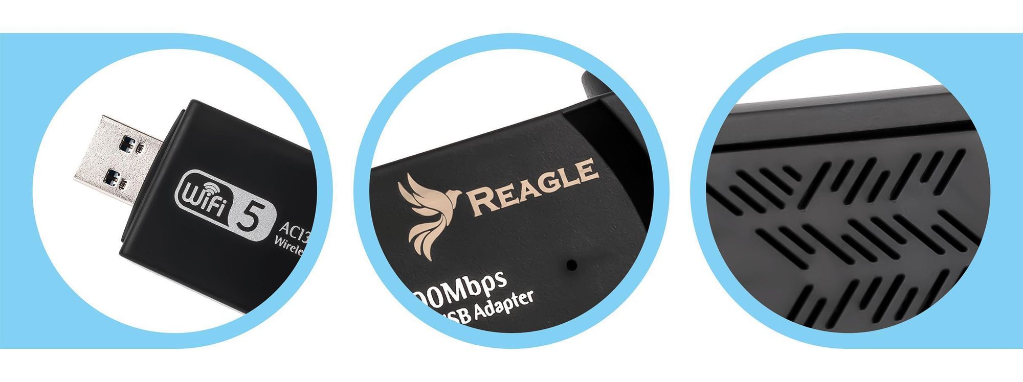USB WLAN Adapter 1300Mbps Dual Band Wi-Fi Stick 2.4GHz 5GHz für PC Laptop Gaming Streaming 802.11ac mit 2x 5dBi Antennen Externe Netzwerkkarte