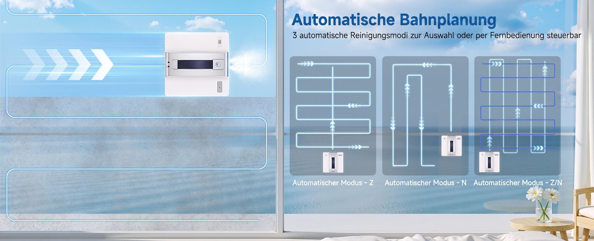 Lubluelu CHYW200 Smart Fensterputzroboter, Fensterroboter mit Dual-Sprüher, 9000Pa Saugkraft, Automatische Reinigung, Fernbedienung & Sicherheitsseil