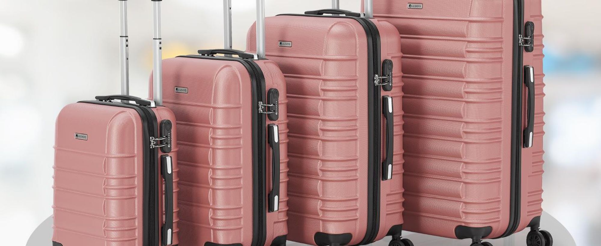 Juskys Hartschale Kofferset Reisekoffer 4 teilig - Zahlenschloss, geräuscharme 360° Rollen groß, Teleskopgriff, leicht - Koffer in Rosa