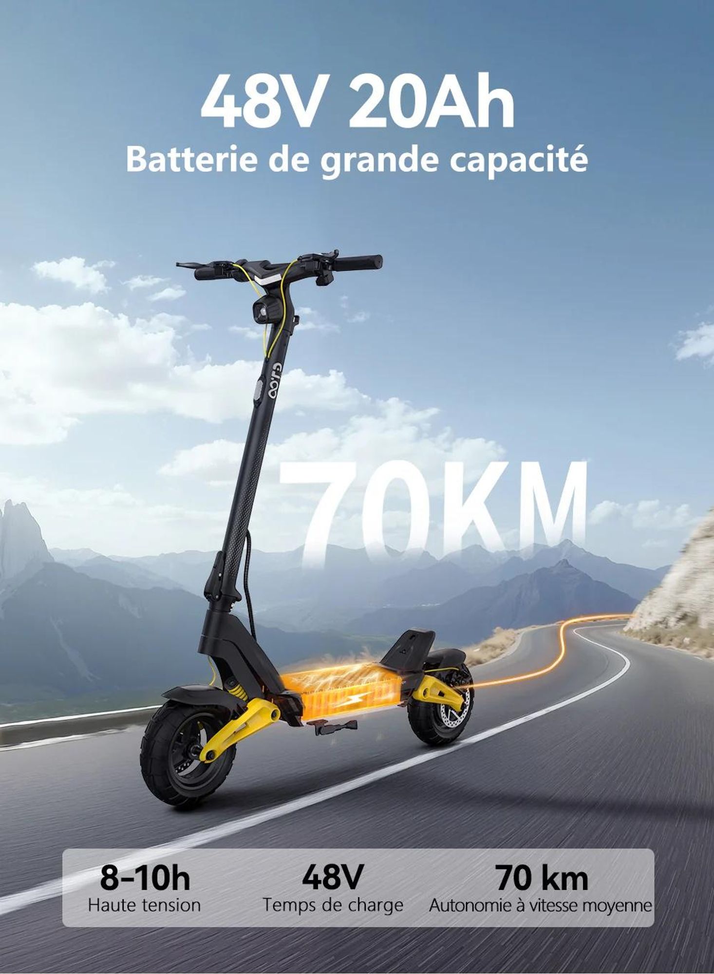 Trottinette Électrique OOTD S10 - Batterie 48V20AH 10" Pouces Roues Freins à Disque - Noir