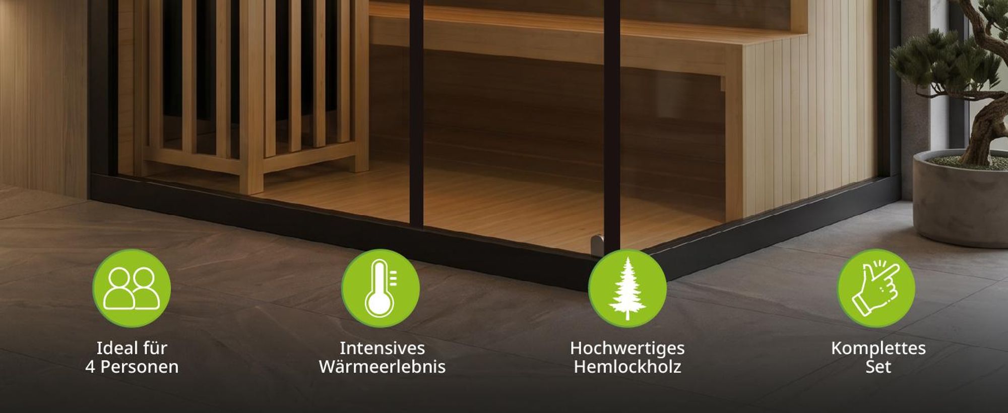 ARTSAUNA® Traditionelle Sauna Vantaa 175 - schwarz, Salzsteine, Hemlock Holz, 8 kW Saunaofen, Indoor Sauna 4 Personen, Komplett-Set