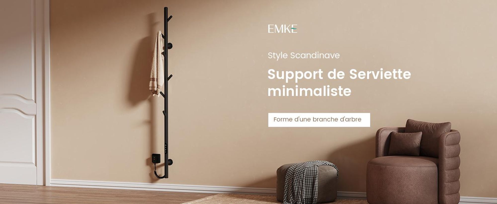 EMKE Sèche-serviettes électrique 100W Noir Mat, Design Arbre avec Écran LCD, Thermostat Intelligent WiFi & App, Minuterie, Chauffe-serviettes 150 cm