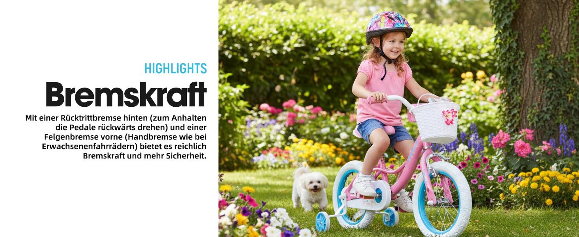 JOYSTAR Kinderfahrrad für Kleinkinder und Kinder im Alter von 2-8 Jahren Mädchen, 14 Zoll Kinderfahrrad mit Stützrädern mit Handbremse und Korb