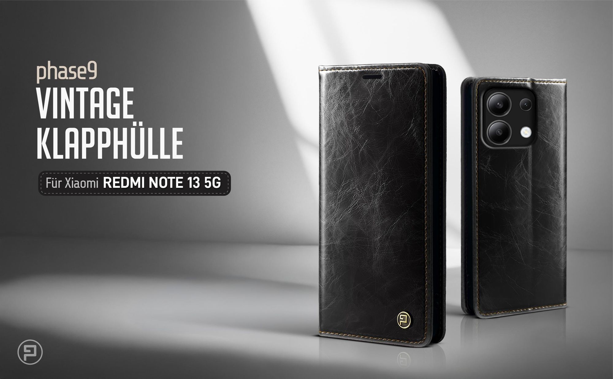 Schwarze Klapphülle für Xiaomi Redmi Note 13 5G im klassischen Vintage Look