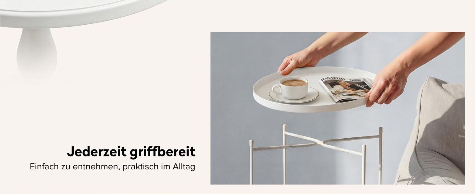 doporro Beistelltisch rund, Kleiner Tisch, Couchtisch rund mit 1 Ablagen und Metallgestell, 35 x 51cm, Beistelltisch Weiß Reglo-08