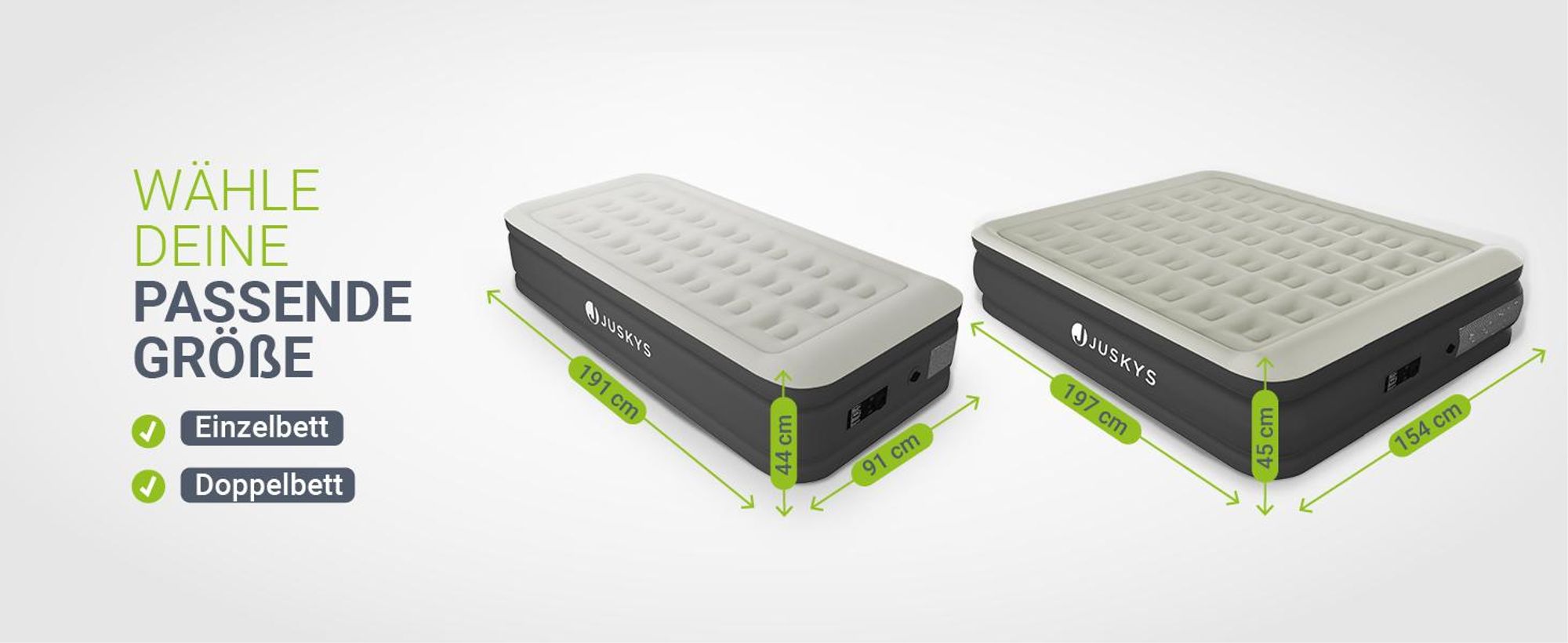 Juskys Luftmatratze Sapri L in Grau / Anthrazit - 2 Personen Luftbett selbstaufblasend mit Pumpe