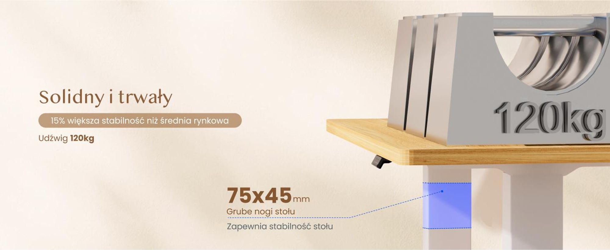 FLEXISPOT QB2 Biurko z regulacją wysokości Elektryczne 140x70cm, 2 MOCNE SILNIKI, nośność 120 kg, ochrona przed kolizją, 4 funkcje pamięci (klon)