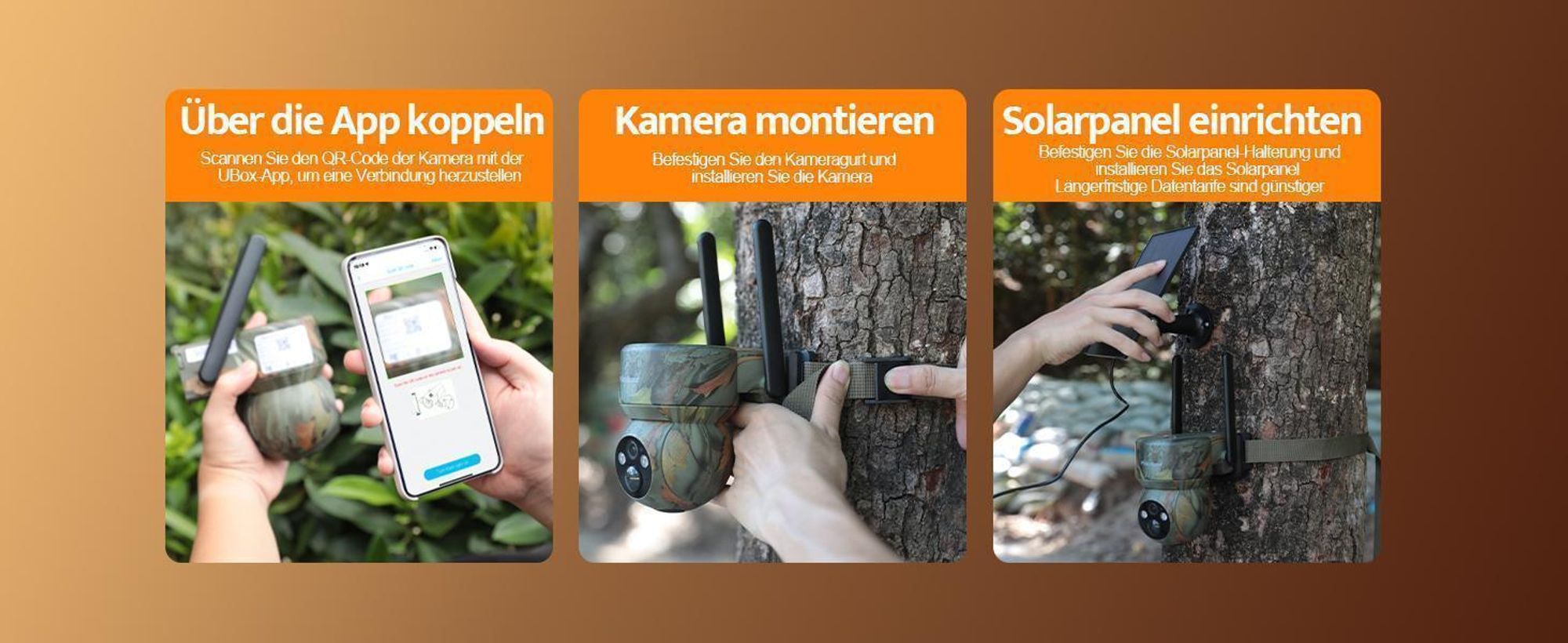 4G LTE Solar Wildkamera 2K 360° PTZ mit Handyübertragung App SIM Karte 32GB Speicherkarte Bewegungsmelder Nachtsicht Wildtierkamera