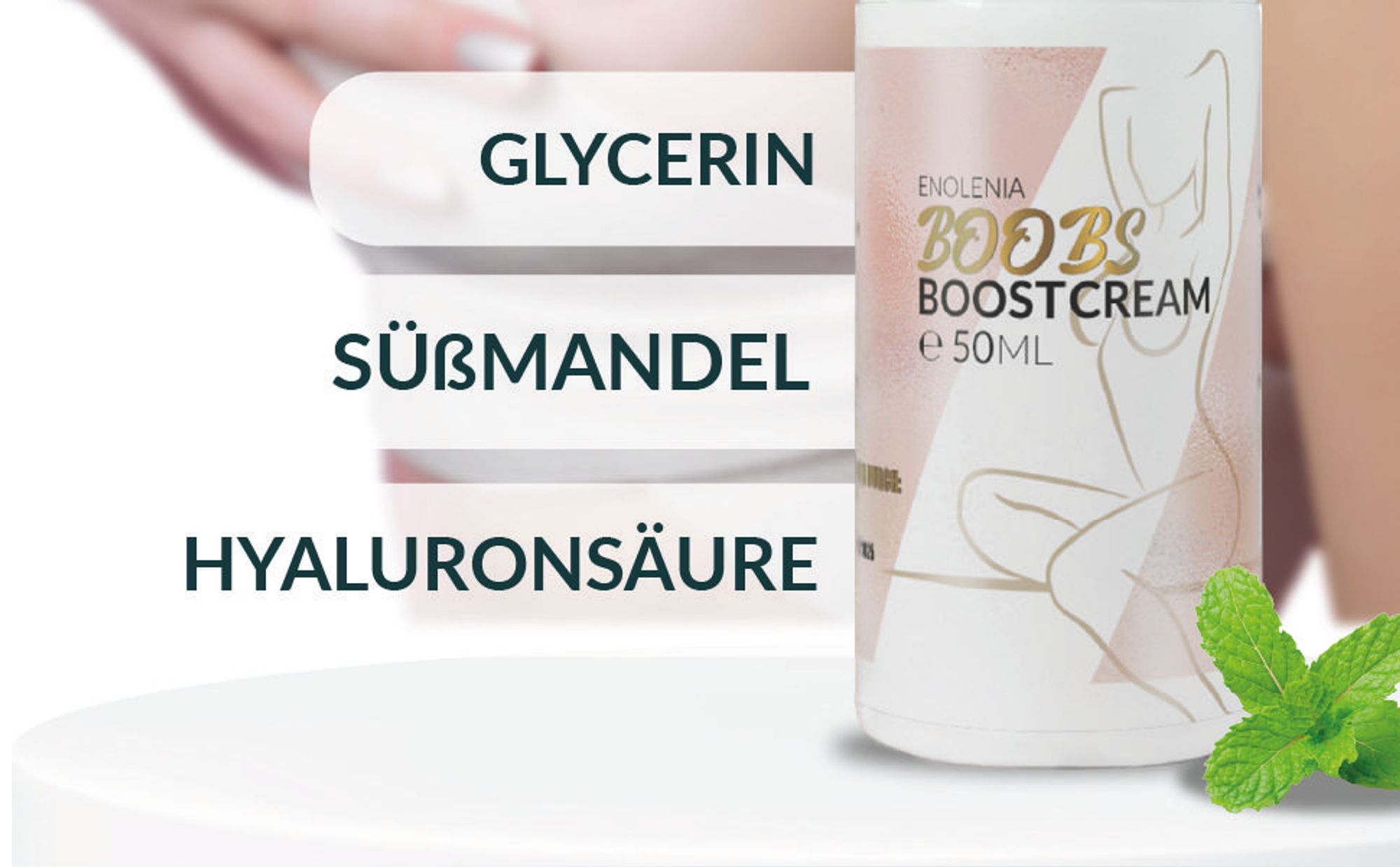 Enolenia® BoobsBoost - Push-Up Creme - Brustvergrößerungs Creme - Brust Vergrößerung – mit Hyaluronsäure – Push Up Effekt – ganz ohne OP - Brust