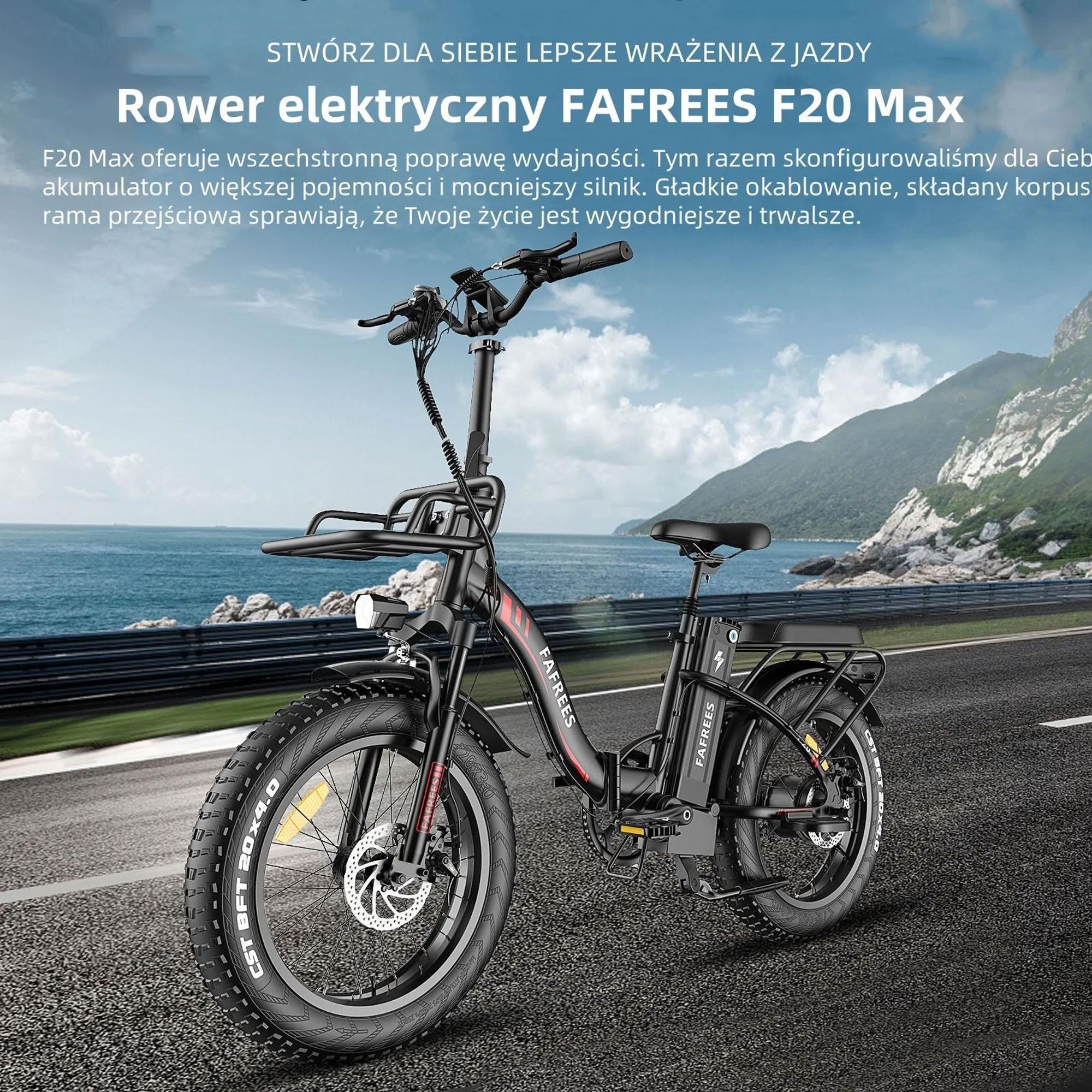 Electric Bike FAFREES F20 Max - Bateria 48V30AH Opona 20" Hamulec tarczowy mechaniczny - Czerwony