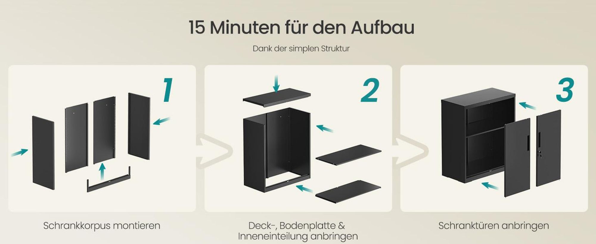 SONGMICS Stahlschrank mit 2 Türen, abschließbar, verstellbare Ablage, Aufbewahrungsschrank für Büro, 80 x 40 x 90 cm, schwarz