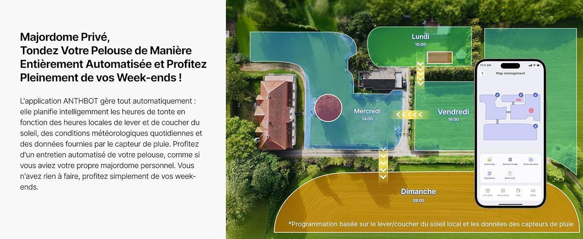 Robot tondeuse ANTHBOT M5 sans câble périphérique, avec garage premium, navigation RTK, caméra IA, jusqu'à 500 m², 3 mois de NRTK s