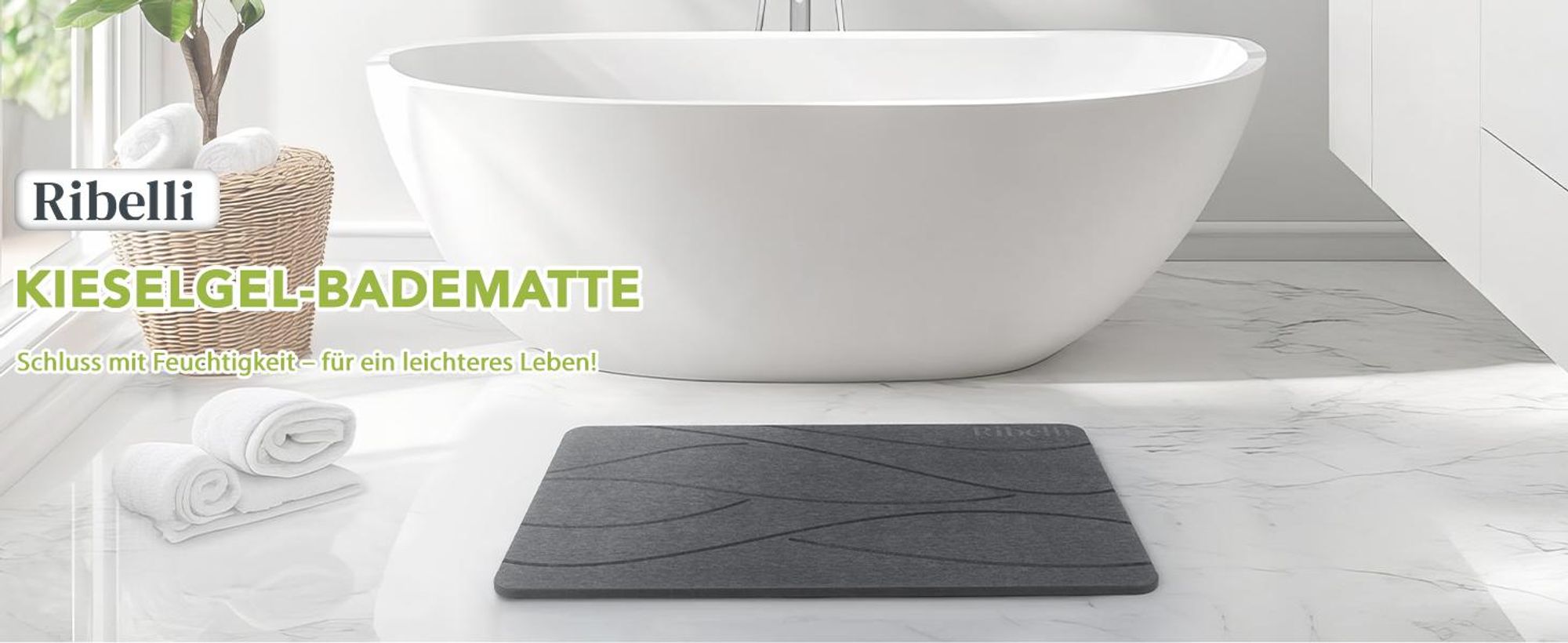 Ribelli Badematte Kieselgur-Matte, Kieselgur Badematte Rutschfest Kieselgur, 60 x 39 cm, 100% Natürlich Stein Bodenmatte