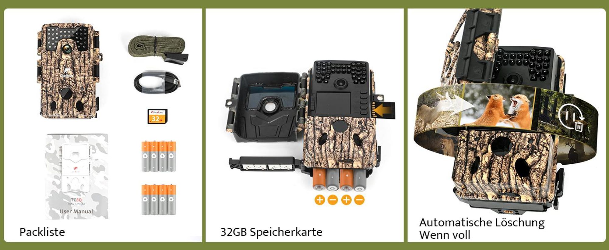 usogood 4K Wildtierkamera mit Bewegungsmelder Nachtsicht Jagdkamera mit 32GB Karte & 8 Batterien