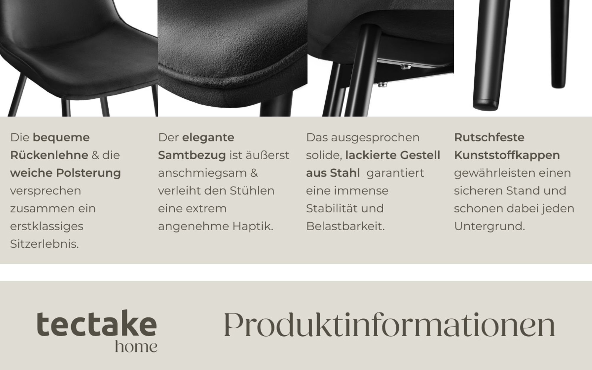 tectake® Set Stuhl Monroe gepolstert, in Samtoptik 48 x 59 x 82,5 cm