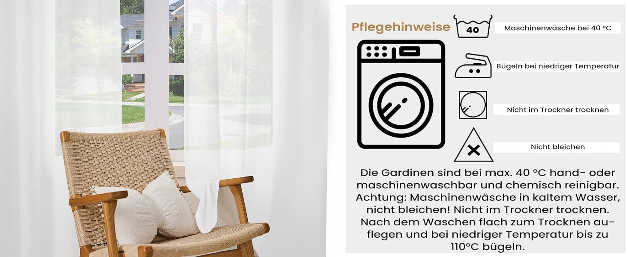 WOLTU Gardinen mit Ösen Leinenoptik Halbtransparent Voile Modern, 135x245cm Weiß
