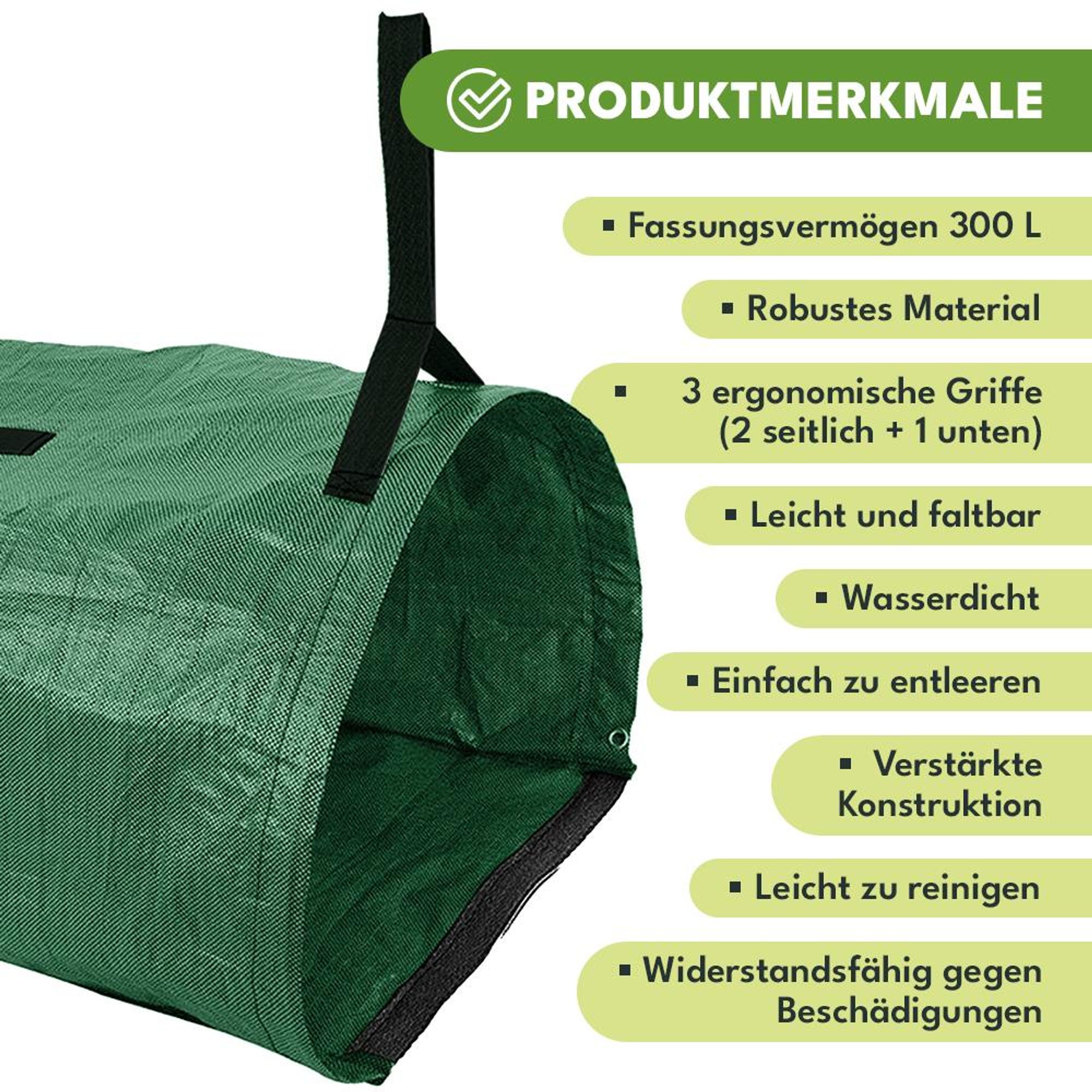 KRUMAD Gartensack 200L Laubsack mit 2 Griffen Gartenabfallsack aus Robustem Polypropylen 56x43x76 cm Faltbar Wetterfest Für Laub Gras Äste