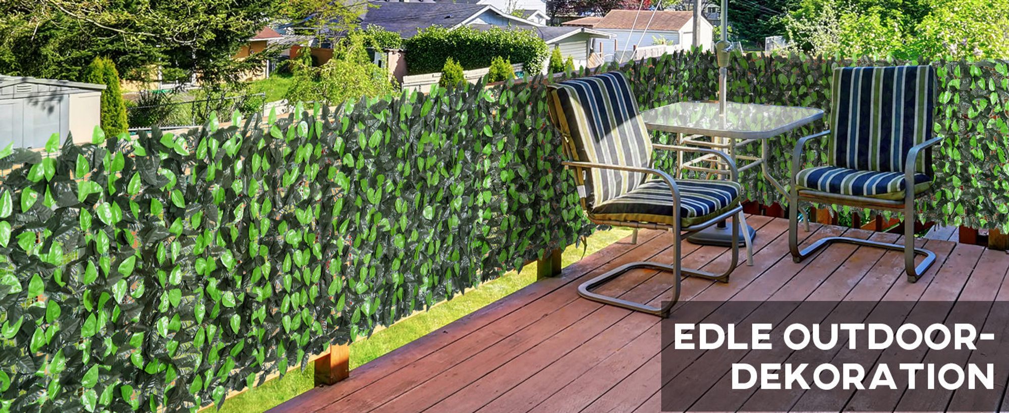 Outsunny Künstlicher Efeu Hecken Sichtschutz, Efeu-Zaun mit UV-Schutz, Heckenpflanze, Balkon Sichtschutz für Garten, Terrasse, Grün, 3 x 1 m