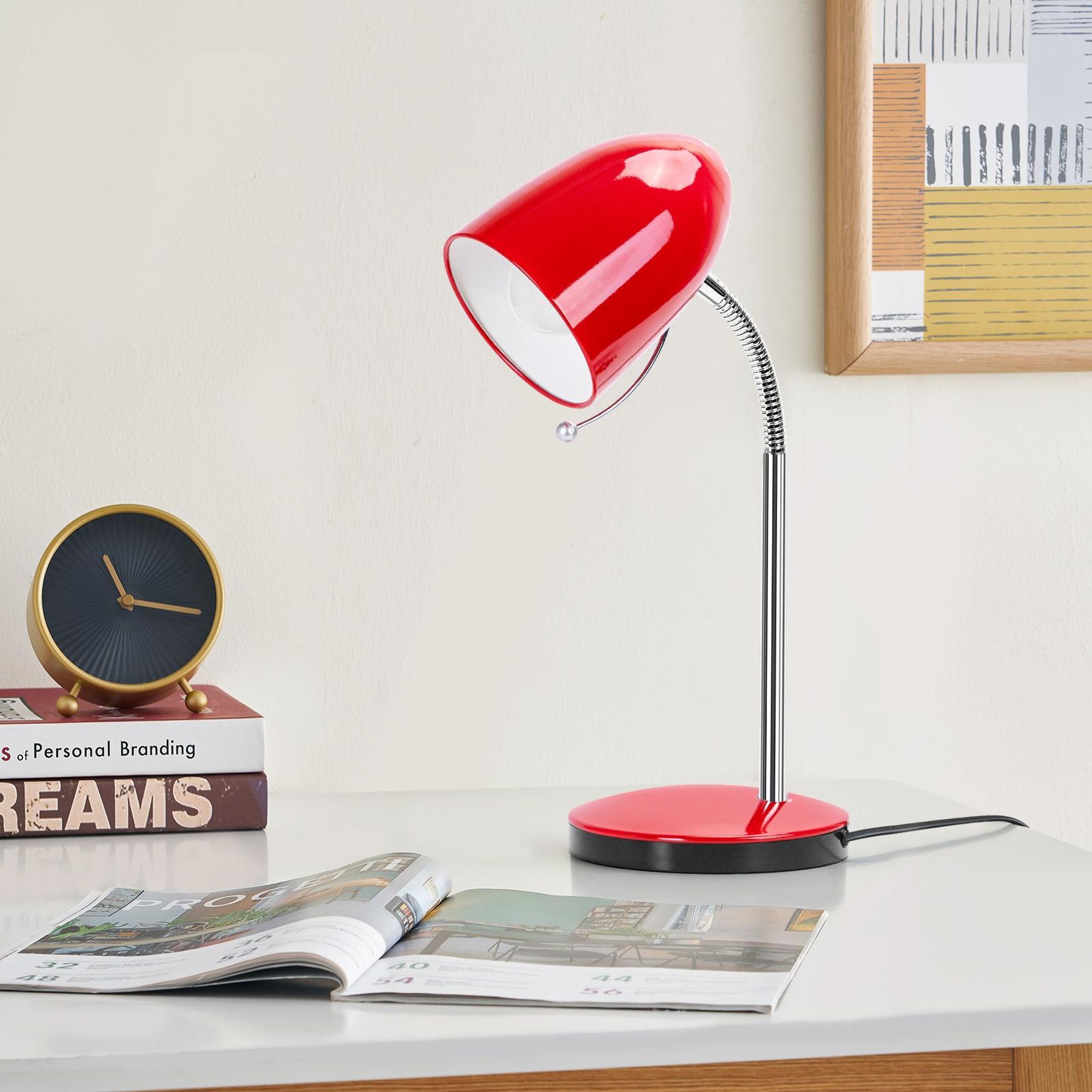 Aigostar schreibtischlampe kinder retro, tischlampe mit kabel, ohne glühbirne, passend für E27 modell glühbirne ,nachttischlampe, rot