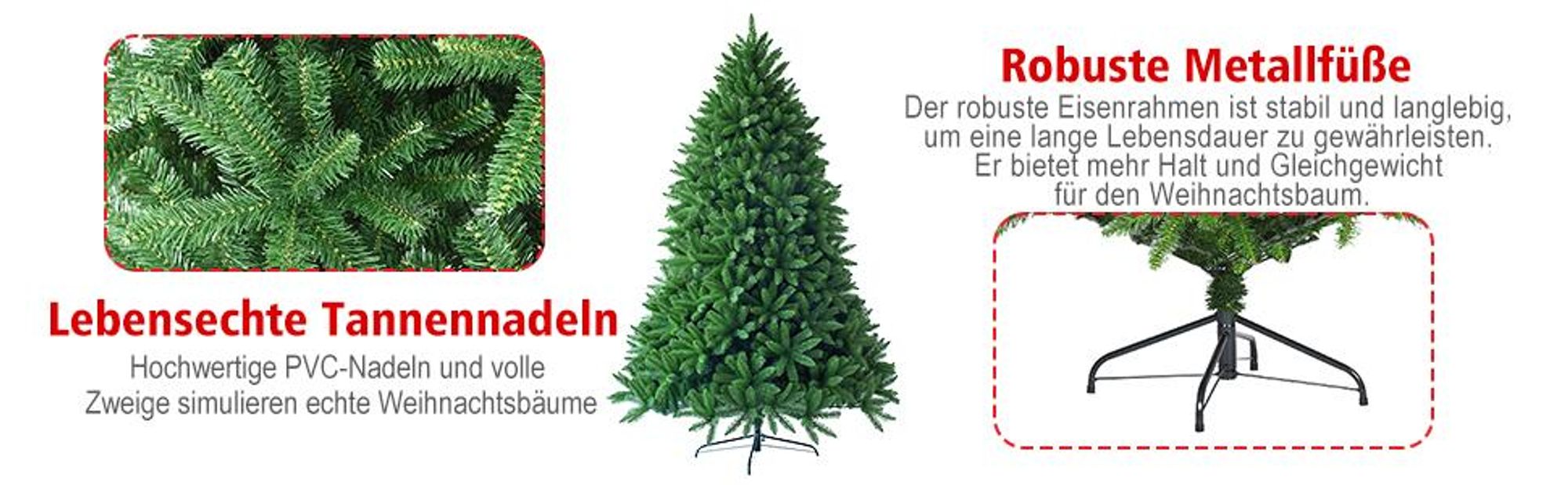 COSTWAY 225cm Künstlicher Weihnachtsbaum, Tannenbaum mit Metallständer, Christbaum PVC Nadeln, Kunstbaum Weihnachten Klappsystem ideal für Zuhause, Büro und Geschäfte