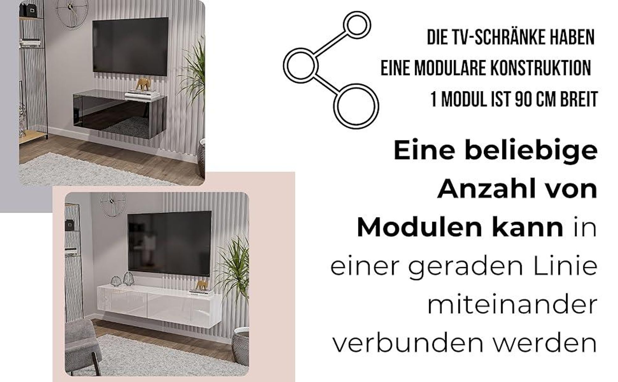 TV-Lowboard Weiß TV Hängeboard Full Glänzend TV-Schrank Modern Lowboard