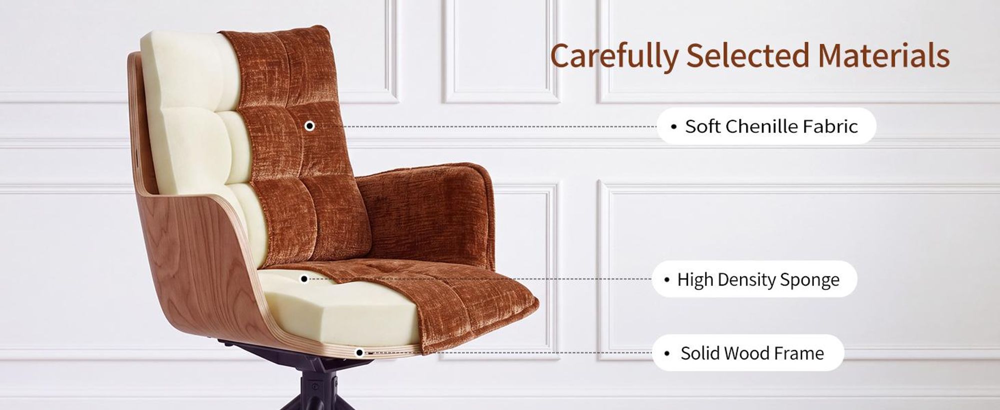 Duhome eetkamerstoel, 360° draaibaar, loungestoel, fluweel, ergonomische fauteuil met verstelbare functie, geschikt voor kantoor, keuken, woonkamer, slaapkamer, oranje