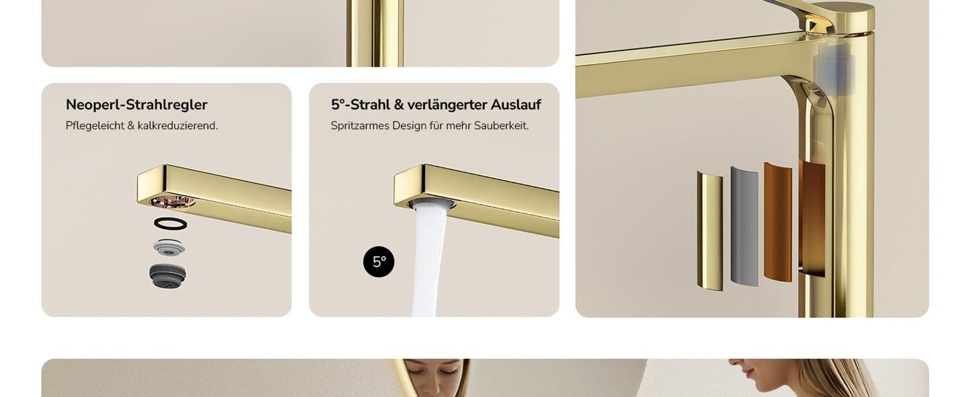 EMKE Wasserhahn Bad Champagner-Gold 335x233x46mm, Messing, Keramikkartusche, Badarmatur, Mischbatterie Waschbecken-Armatur, Waschtischarmatur