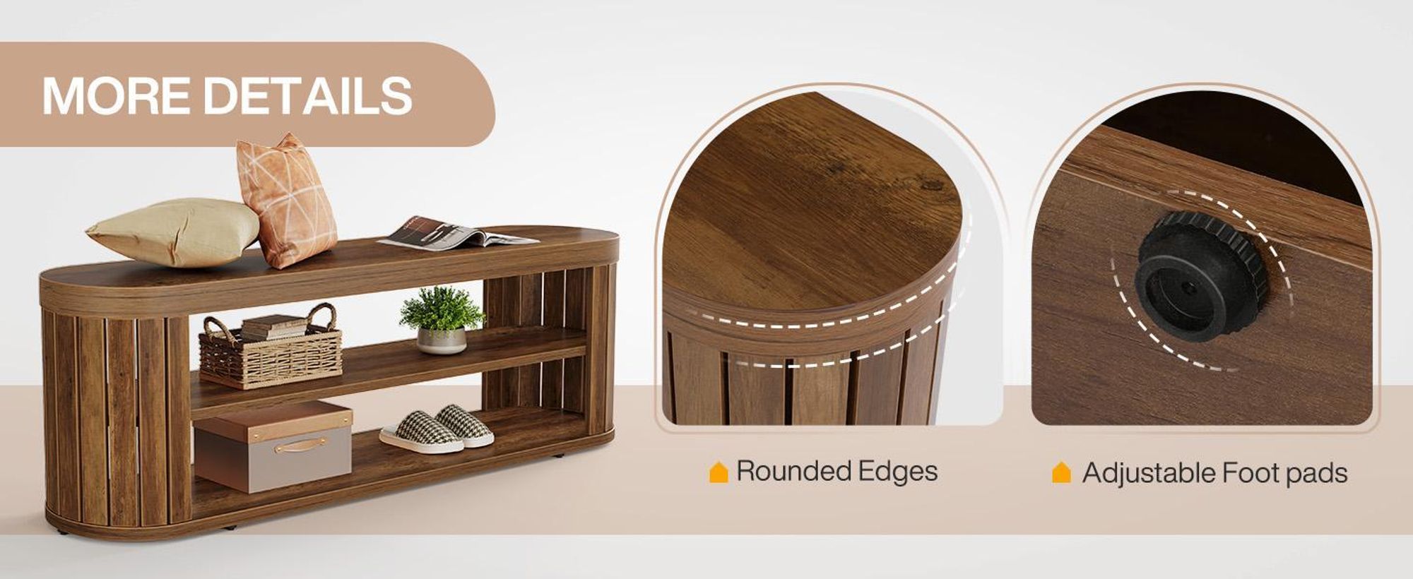 Banc d'entrée Tribesigns en bois de 120 cm avec étagère à chaussures à deux niveaux, de style rustique avec repose-pieds réglables, pour chambre à coucher ou couloir, marron