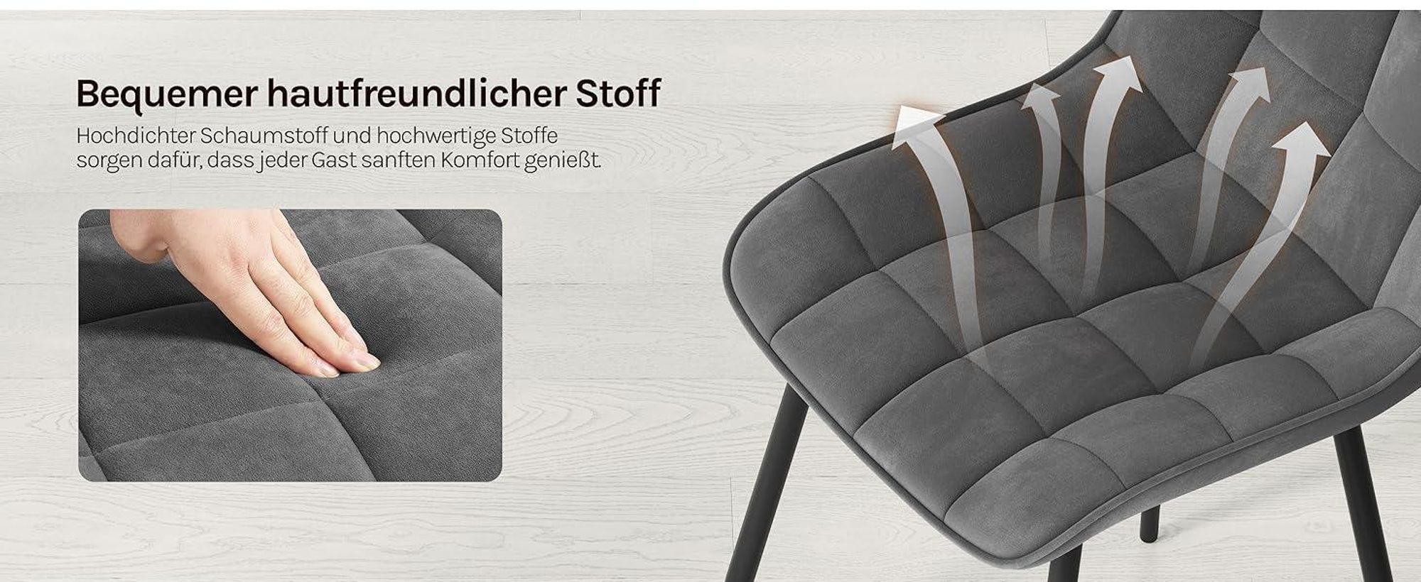 WOLTU Esszimmerstühle 4er-Set, Polsterstuhl mit Rückenlehne, bis 150 kg belastbar, Sitzfläche aus Samt, Metallbeine, Dunkelgrau