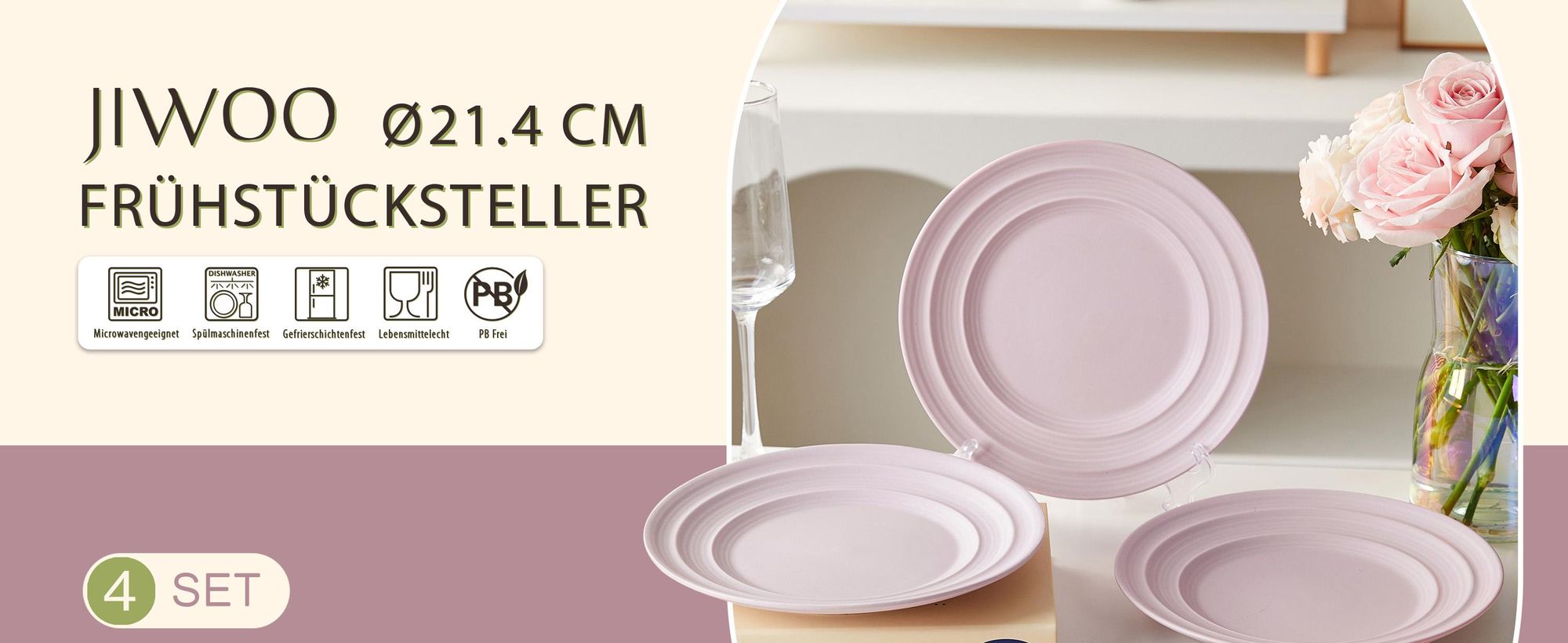 Teller set 4er Ø21,4 cm Keramik Essteller Kuchenteller Frühstücksteller Flachteller für 4 Personen Matt-Glasur Mikrowellen- und Spülmaschinenfest