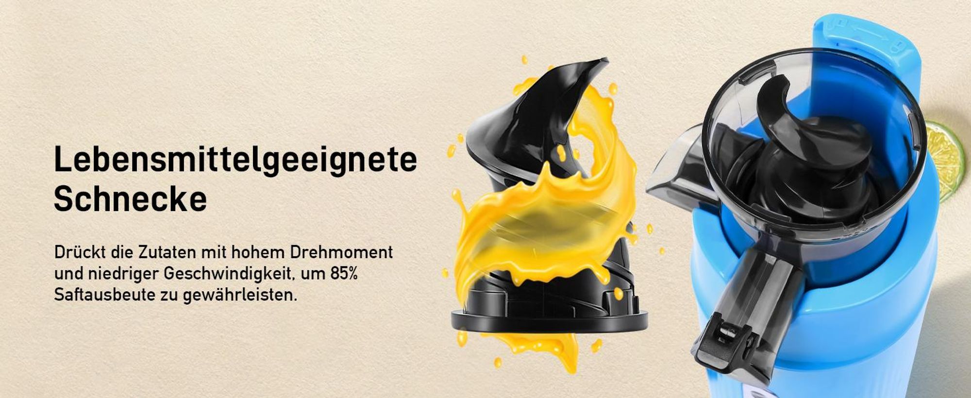 Ventray Essential Ginnie - Kaltpress Entsafter, Slow Juicer Kompakt & Leise (60 U/min, 45mm Einfüllöffnung), BPA-frei, 400ml, Einfache Reinigung