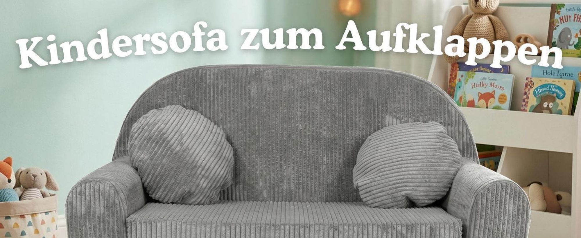 Kindersofa groß Cord in Dunkelblau mit Verlängerung, bequem & klappbar