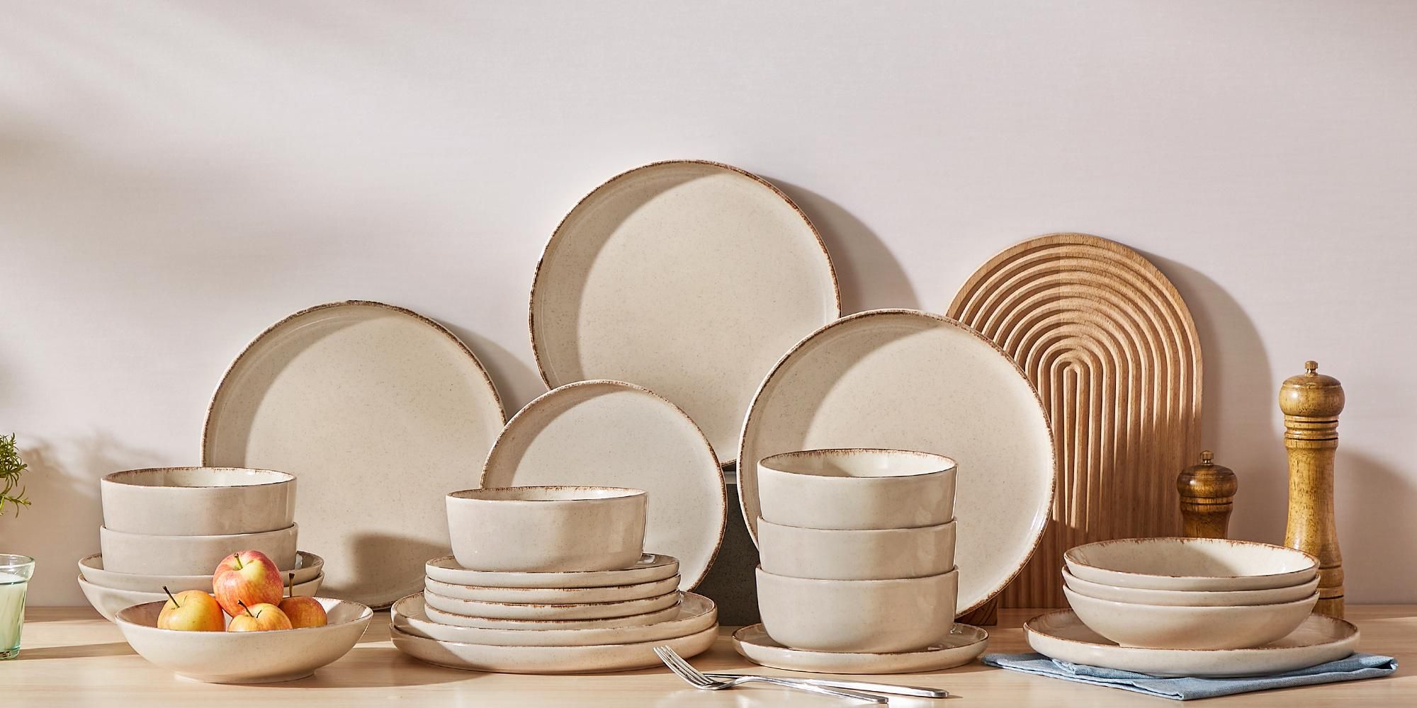 vancasso Steingut Tafelservice, 24-tlg Kombiservice für 6 Personen, Geschirrset mit Schale, Suppenteller, Dessertteller, Speiseteller, beige