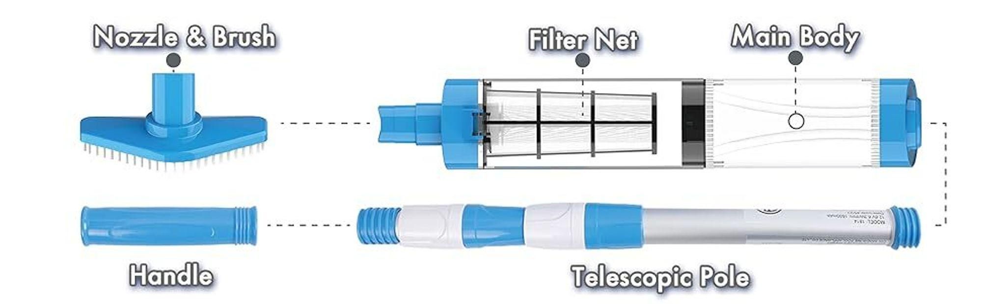 3-in-1 Kabelloser Poolstaubsauger | Wiederaufladbares Pool-Staubsauger-Set | Sonstiges Poolzubehör Mit Blattnetz -Kit,für Sand und Schmutz,0.25l,Blau