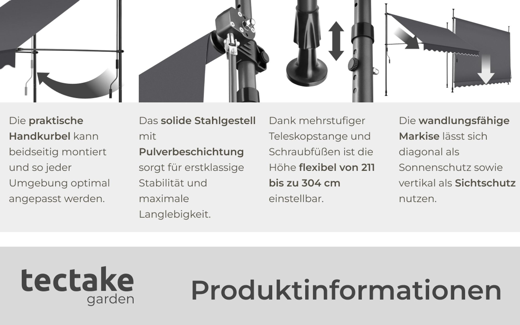 tectake® Klemmmarkise mit Handkurbel einfache Montage