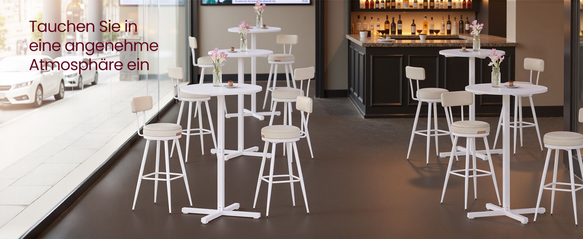 Bartisch, Esstisch, Stehtisch, Metallgestell, 60 x 60 x 104,5 cm,für 2-3Personen
