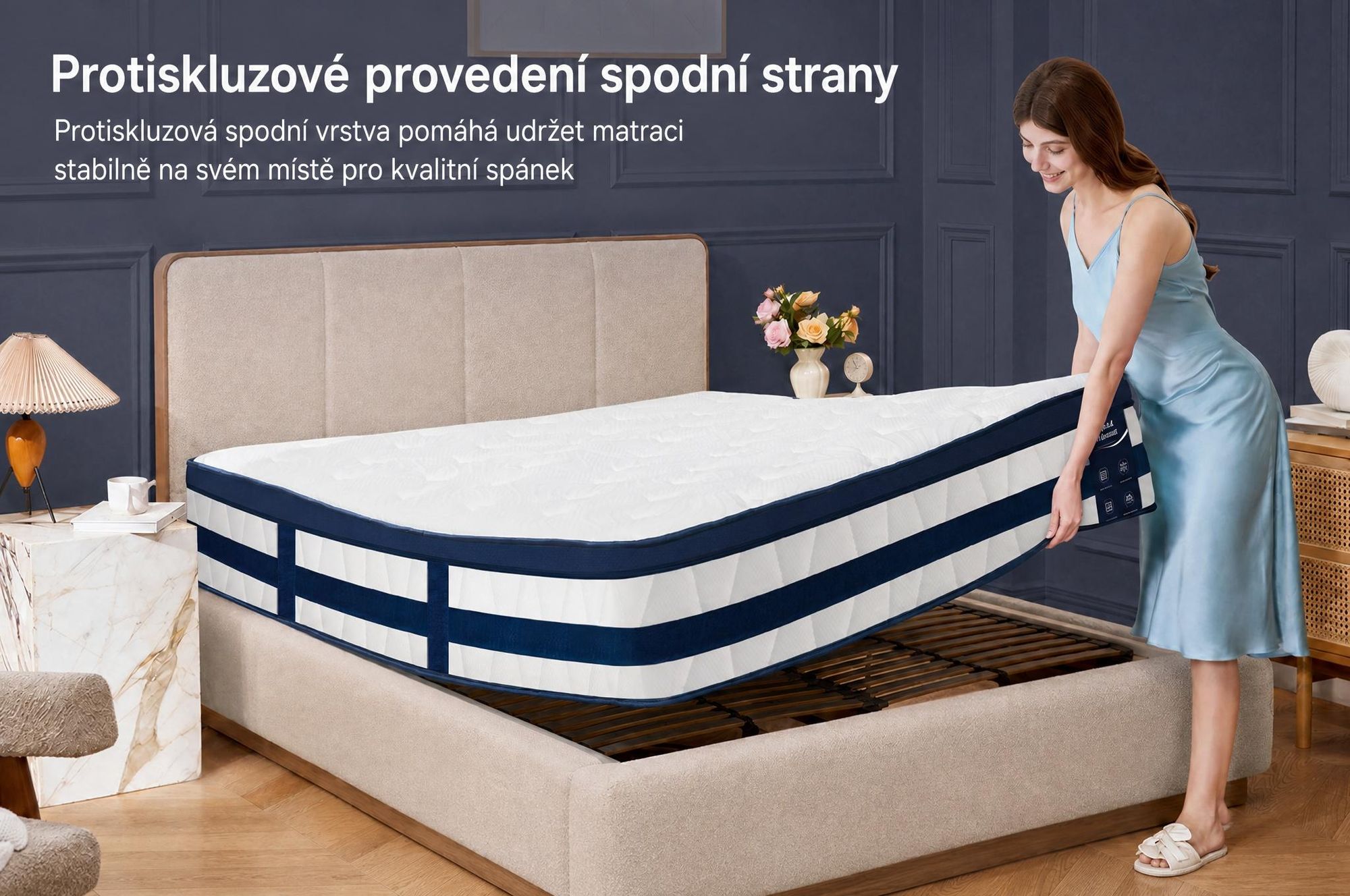 Matrace 90×200 26 cm s integrovaným topperem, 7-zónová matrace s kapsičkovými pružinami, tvrdost H3/H4