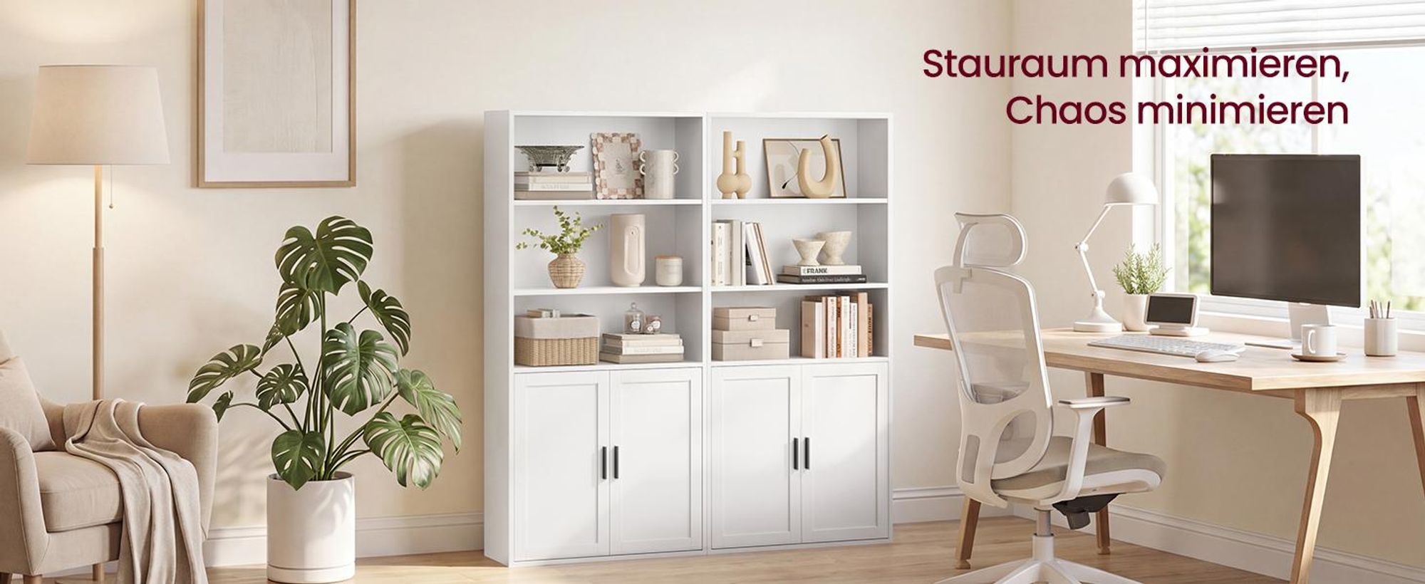 VASAGLE Bücherregal, 5-stöckiges hohes Regal, Standregal mit Tür und offenen Fächern, 60 x 24 x 145,9 cm, vielseitig einsetzbar, weiß