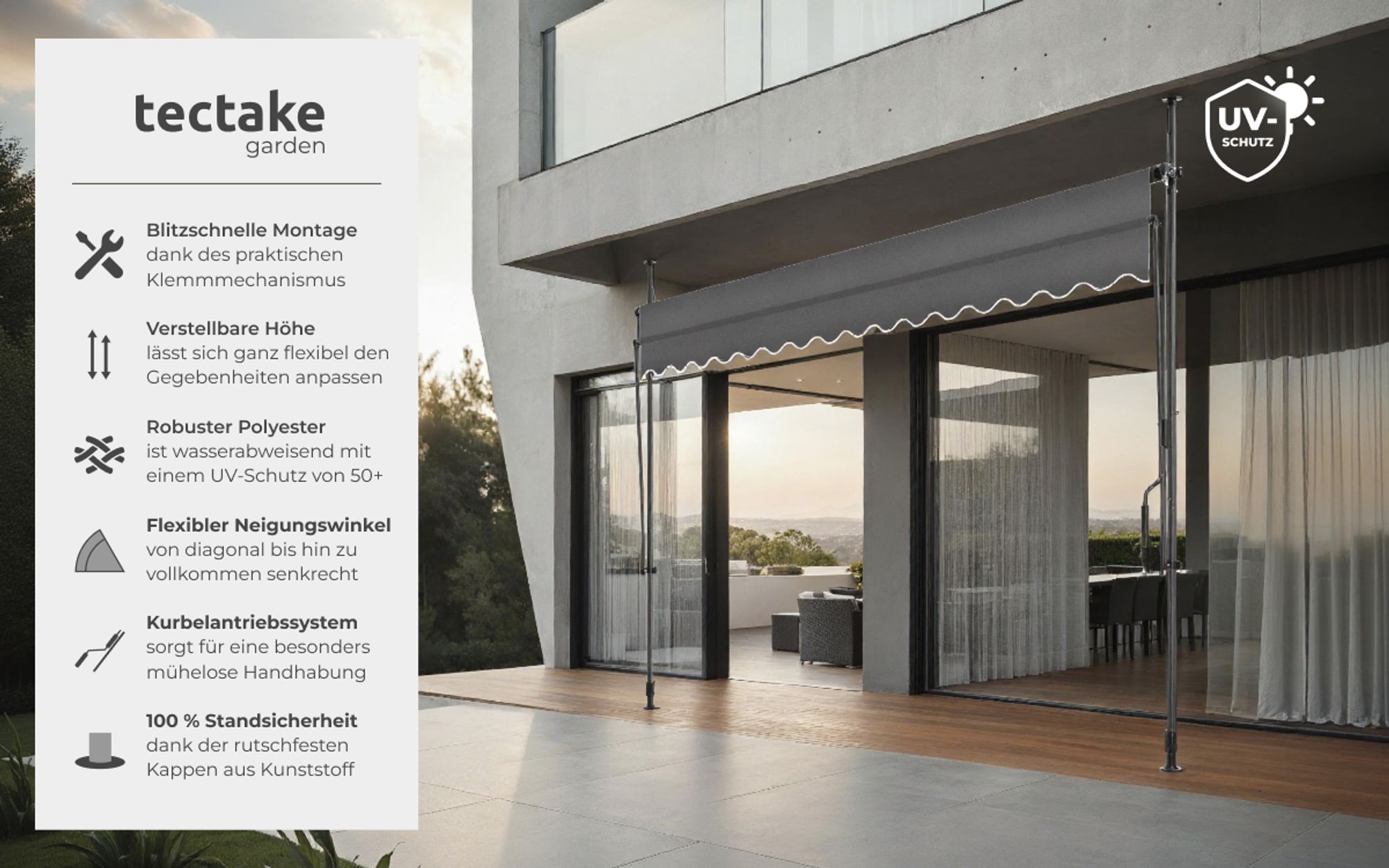 tectake® Klemmmarkise mit Handkurbel einfache Montage