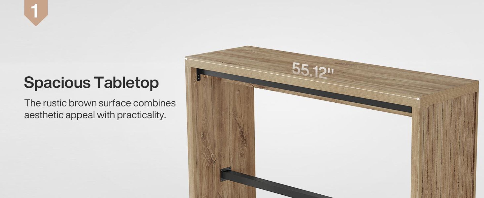 Tribesigns Bartisch, 140 cm Stehtisch mit Metallfußstütze, rechteckiger Stehtisch für Hausbar, Küche, Esszimmer, Bistro, Wohnzimmer