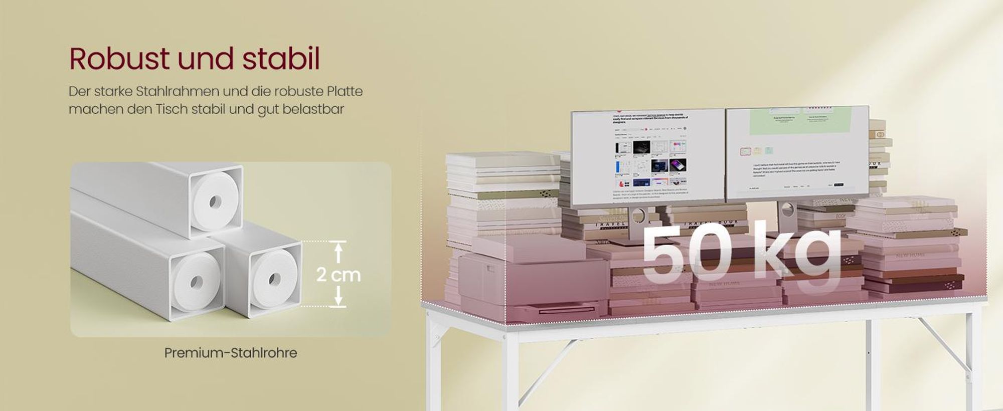 VASAGLE Tisch, Computertisch, Bürotisch, 160 x 60 x 76 cm, ahornweiß-perlweiß