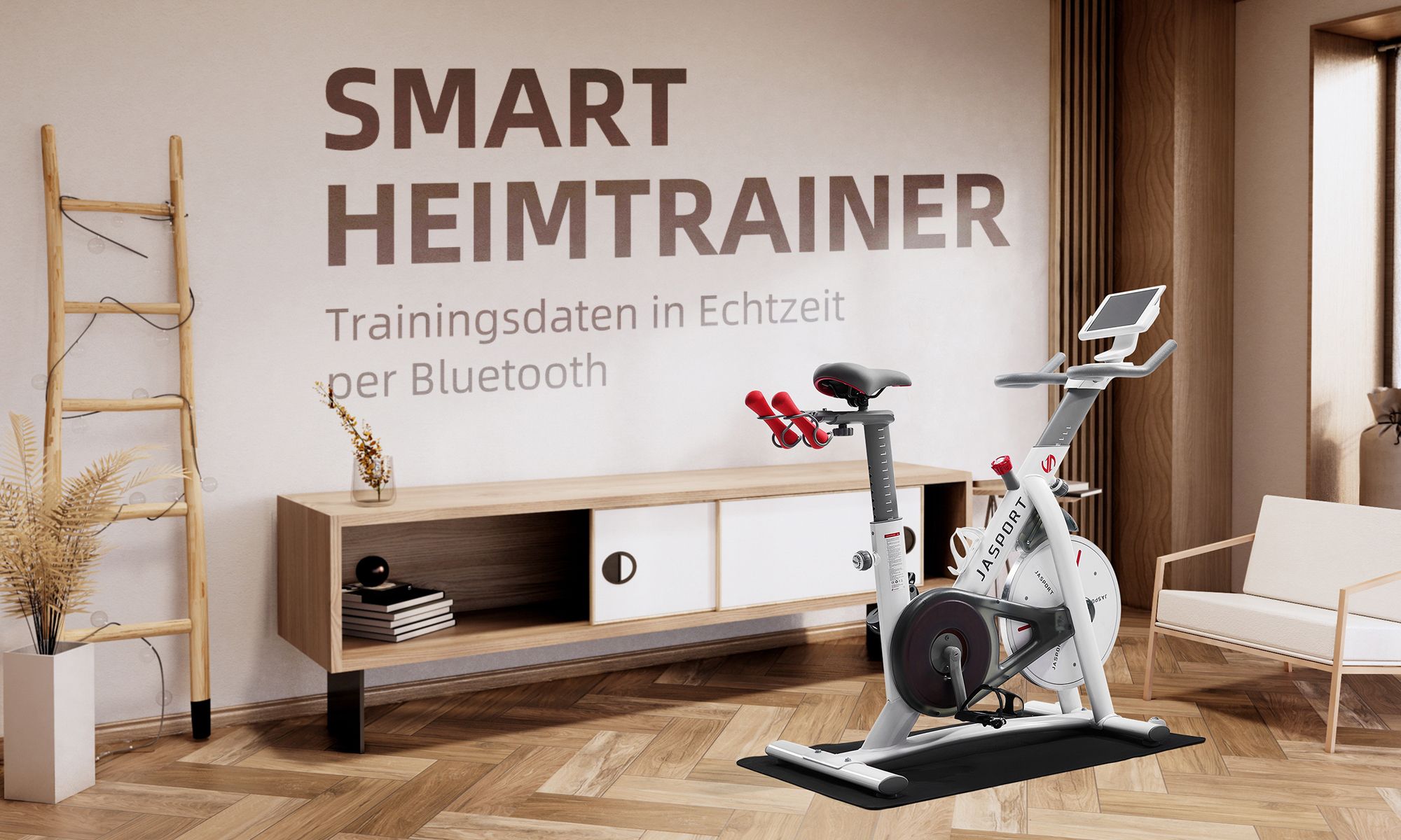 JASPORT Smart Indoor Speedbike S3, leiser Heimtrainer mit Magnetbremssystem, kompatibel mit Kinomap & Zwift, App mit Trainingskursen