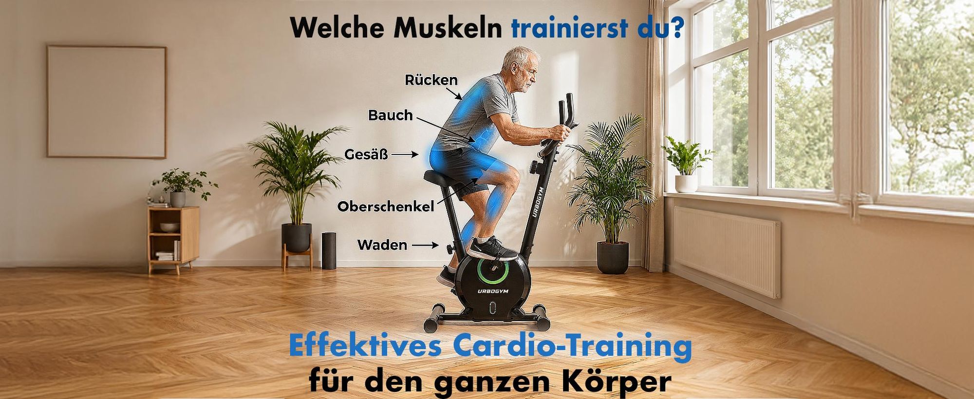 URBOGYM BAY GREEN Heimtrainer – Magnetisches Fitnessbike mit 3-kg-Schwungrad, 8 Widerstandsstufen, bis 110 kg