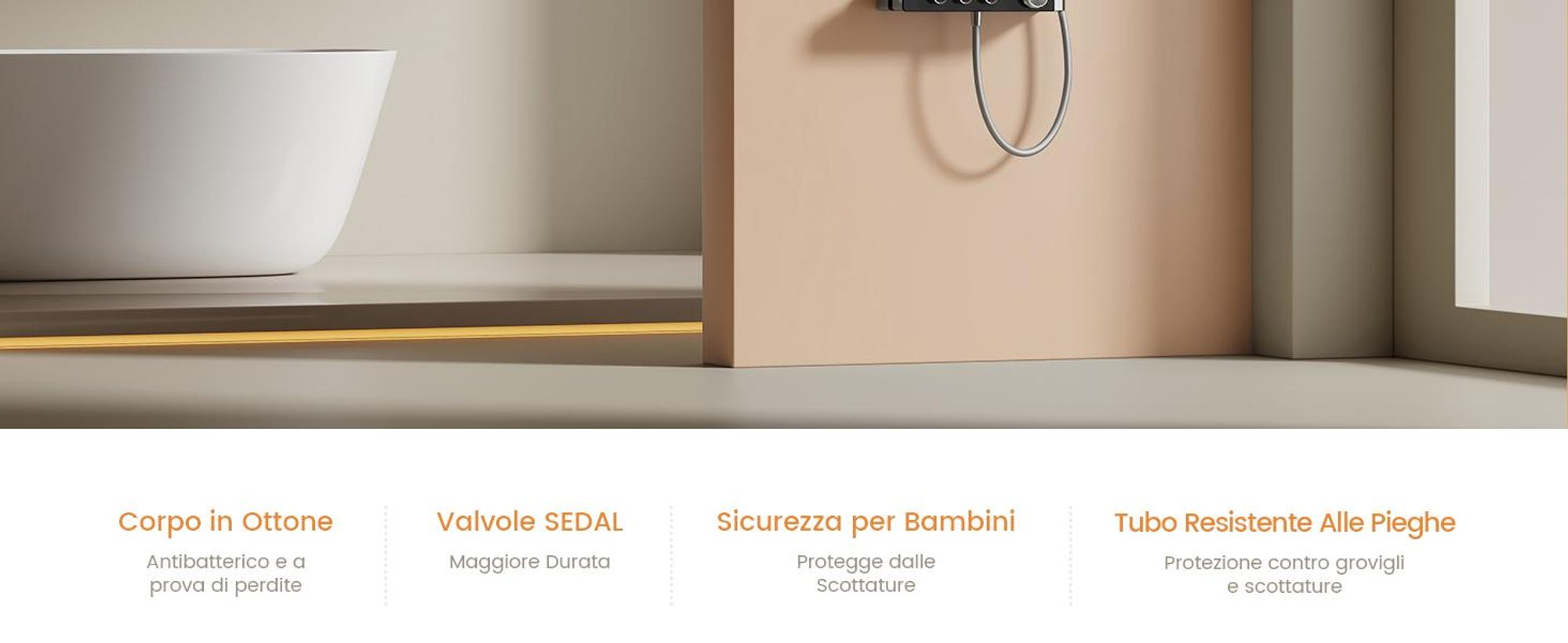 EMKE Sistema doccia con termostatico cromo Flusso d'acqua regolabile 260 mm rotondo Doccia a pioggia, flusso e bocca da bagno F28