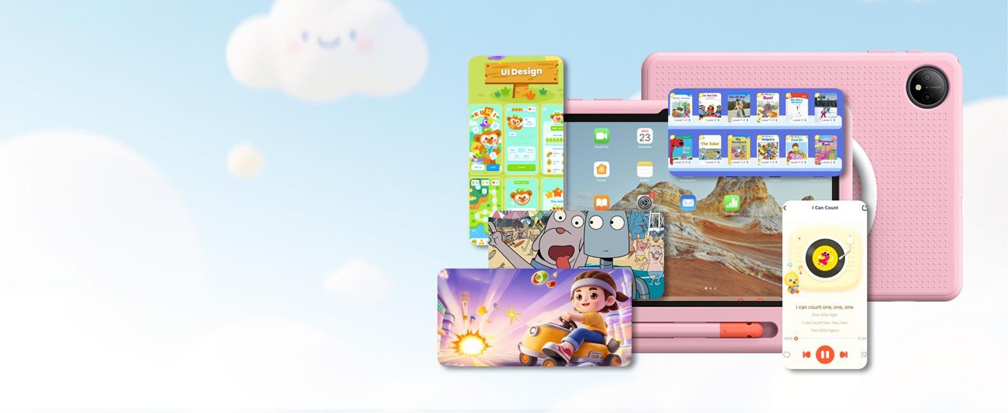 POCKAM P10 kinder tablet, 10,1 inch, met Gemini AI, Android 16, 32 (6+26) GB RAM + 64 GB ROM/TF 2TB, 7000mAh, WiFi tablet voor kinderen, met kindvriendelijke hoes en stylus