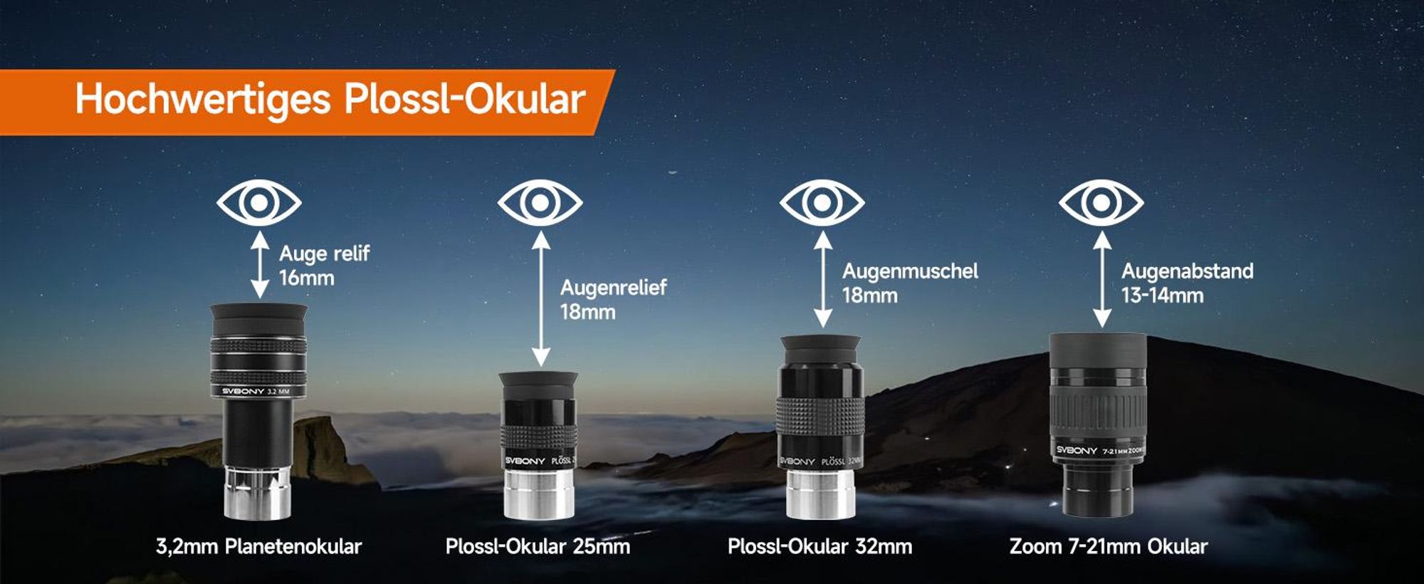 Svbony SV233 Teleskop Zubehör Kit für 7-21mm Zoom Okular 3,2mm 58°25mm 32mm SPL Okular 2x Barlow Objektiv LRGB Mond Variabler Polarisationsfilter