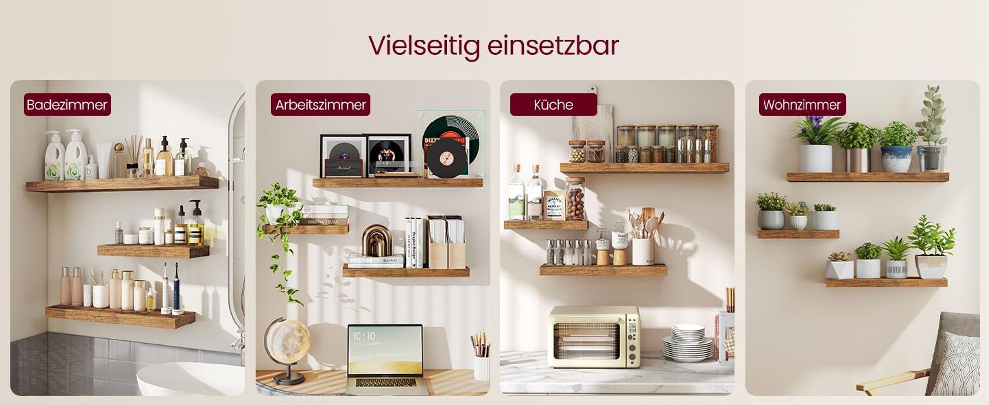 VASAGLE Schweberegal, Wandboard, 80 x 20 x 3,8 cm braun