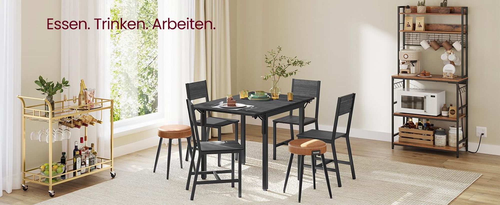 VASAGLE Esstisch, klappbarer Küchentisch für 2-4 Personen, für kleine Räume, Schwarz