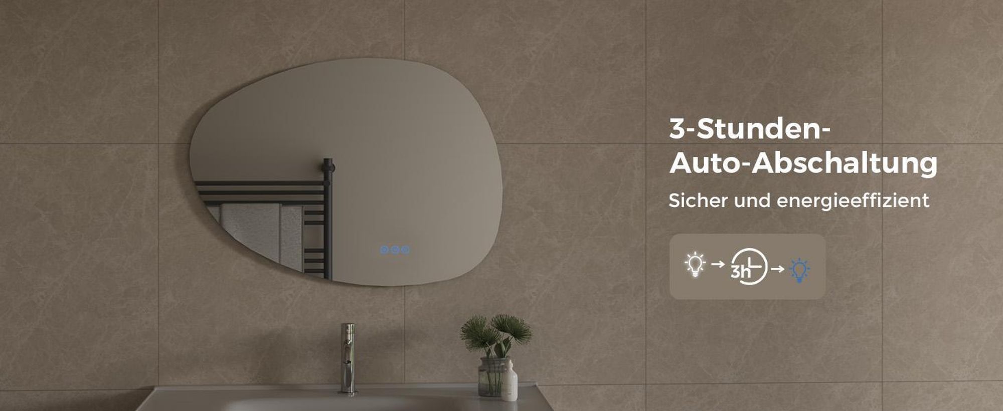 S'AFIELINA Badspiegel mit Beleuchtung 85×50 cm LED Touch Schalter Wandspiegel 3 Lichtfarben und Dimmbar, Anti-Beschlag- und Memory-Funktion